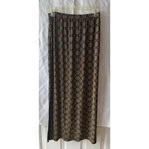 Womens Boho Maxi Skirt Black Tan Elastic Waist Slit Festival Goth Y2K